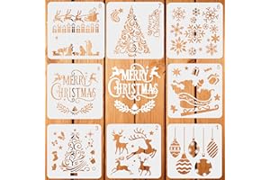 TUTINGKE Weihnachten Schablonen, 8 Stück Weihnachts Stencils Set Wiederverwendbares Malerei Vorlage Bemalen, DIY Christmas Schablone zum Malen an Wand, Geschenkkarte, Kleidung (20cm/8 Zoll, Xmas)