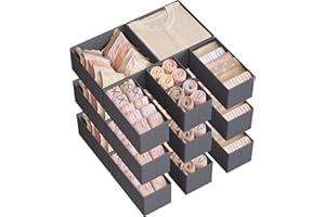 SONGMICS Divisore per Cassetti, Organizzatore per Armadio, Set di 18, Scatole di Stoccaggio Pieghevoli in TNT, per Calze, Biancherie, Reggiseni, Cravatte, Sciarpe, Grigio Ardesia RDZ006G04