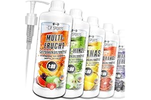 C.P.SPORTS C.P. Sports Sugar-Free Concentrate 1:80 Approx. 80 Litre Ready-to-Drink Beverage + Dosing Pump - Beverage Concentrate Drinks Syrup Fitness Sport Drink - L-Carnitine & Vitamins - 26 Flavours, 1 Litre/2 Litres