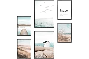 Heimlich - Ensemble d'affiches - 2 sur A3 / 30x42 cm + 4 sur A4 / 21x30 cm - Affiches premium - Impressions sans cadre - Style côtier - Mouettes de plage de la mer Scandi