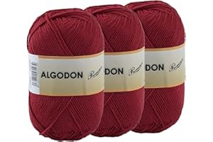 ETREXONLINE Hilo de Algodón Ovillo de Algodón 100% Perfecto para Tejer o para Ganchillo - Color Granate 100gr 220metros x 3pcs