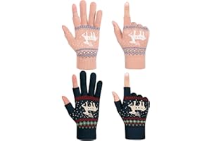 Becellen 2 pary rękawiczek bez palców, zimowe, dziergane, półpalce, rozciągliwe, ciepłe rękawiczki dla kobiet i mężczyzn