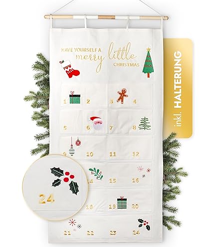 Calendrier De L'Avent De Poche Brodé : Tradition Familiale En Tissu Biologique - France
