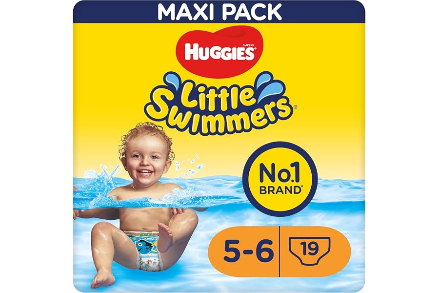 Huggies Little Swimmers Pañales Bañadores para Bebé Talla (5-6), Barreras Anti-Escapes para Una Máxima Protección en el Agua,