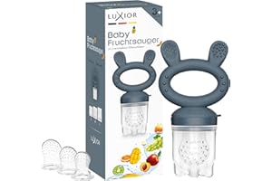 Ensemble tétine grignoteuse pour bébés Luxior night| 1 tétines grignoteuses pour bébés + 3 embouts| sucettes à remplir de fruits et légumes | pour bébés de 3 mois et plus|Aide à la dentition sans BPA