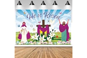 Auliuse 71×43 inch Spring Christian Backdrop Photography Extra Large Easter Backdrops Banner, Spring Theme Wall Hanging Decorations Party Supplies, He Is Risen Cross Butterfly Egg Pattern (Style-A)