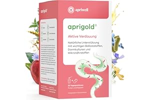 ‎APRIWELL Aprigold - Schwung, Regelmäßigkeit & Geschmeidigkeit - Mit Ballaststoffen & Bakterienkulturen - 420g Pulver & 30 Kapseln - 1-Monats-Pack
