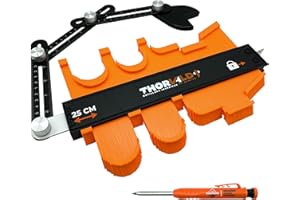 THORVALD Medidor de contornos 250 mm de alta calidad + brazo de colocación [ pantalla de estrás + instrucciones F] Herramientas medidor bloqueable para trazar, plantilla de corte y duplicado, forma de baldosas