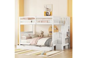 Dolamaní Letto a soppalco 140 x 200 cm, letto a castello 2 bambini, lettino con scale, alta protezione contro le cadute, cassetto sotto il letto, scomparti laterali bianchi