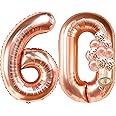 Rose Gold 60 Number Balloons - Large, 6 and 0 Mylar Rose Gold Balloons, 40 Inch | Extra Pack of 10 Latex Baloons, 12 Inch | Great 60th Birthday Party Decorations| 60 Year Old Rose Gold Party Supplies