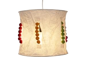 GURU SHOP Lámpara Colgante de Papel Redonda, Pantalla de Papel Lokta Annapurna, Papel Hecho a Mano - Natural/colorido, Multicolor, PapeldeLokta, 25x28x28 cm, Lámparas de Techo Asiáticas Lámparas de Papel Tela
