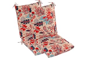 Makimoo Set of 2 Outdoor Dining Chair Cushions, Comfort Patio Garden Seating Cushions, 44 x21x4.5 inch, For Garden Furniture, Blue and Red Leaves