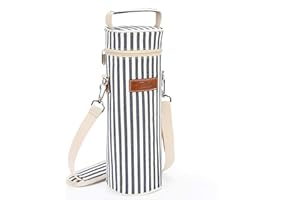 Kato Tirrinia Single Wine Cooler Bags - Insulated & Padded Portable Wine Tote Carrier for Travel, Picnic, Beach Great Gift for Wine Lover, Blue Stripe