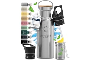 Vattenflaska i Rostfritt Stål, Isolerad ACTIVE FLASK + 3 Drycker Lock och Sugrör, Läckagesäker & BPA-fri