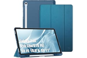Fintie Hülle für Samsung Galaxy Tab S10 Lite/S10 FE/S9 FE 10.9" & S9 11" Tablet mit Stifthalter, Ultradünn Schutzhülle mit Translucent Rückseite Cover und Auto Schlaf/Wach Funktion, Pfauenblau