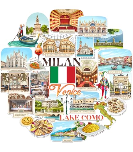 Lot De 50 Autocollants Italiens - En Vinyle Pour Ordinateur Portable, Journal, Scrapbooking, Album Photo - Décoration Italienne, Drapeaux Et Souvenirs De Milan, Toscane Et Florence