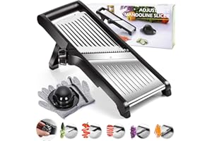 Myiosus Mandoline Vegetable Slicer, 5 in 1 Adjustable Mandoline Food Slicer, Stainless Steel Kitchen Mandolines Julienne Veg Cutter for Potato, Onion, Fruit, Send Safety Gloves and Cleaning Brush