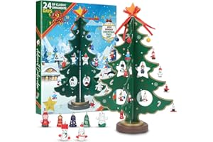‎AOMIDUO 36cm Weihnachtsbaum Adventskalender 2024 Geschenk zu Weihnachten Holz Weihnachtsbaum Dekoration für den Schreibtisch DIY Weihnachtsbaum kit Weihnachtsbaum 3D Weihnachtsbaum 24 süße Mini Ornamente Grün