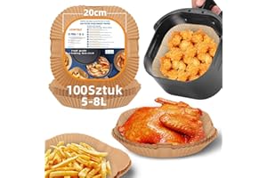 HONYAO Frytkownica Papieru do Pieczenia, 100 Sztuk 20x20 cm Kwadrat Papier Pergaminowy Akcesoria do Airfryera 5-8 L