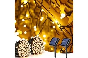 BrizLabs Luces Solares Navideñas, 2 Piezas 22M 200 LED Guirnaldas Luces Exterior Solares 8 Modos Navidad Cadena de Luz Solar Decoración Para Jardin Patio Interior Dormitorio Vacaciones, Blanco Cálido