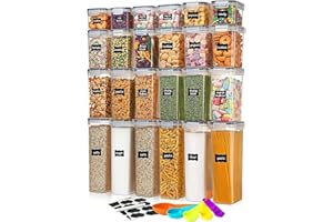 stusgo 24 Piezas Botes Cocina Almacenaje de Plástico - Hermeticos Contenedores Cocina con Tapa, Botes Almacenaje Cocina, Plástico Sin BPA, con Tapas, para Almacenar Cereales, Pasta, Harina y Azúcar