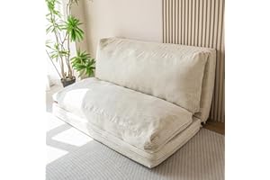 MAXYOYO Pouf letto pieghevole in velluto a coste con imbottitura in schiuma extra spessa 4 volte divano materasso per adulti, include fodera rimovibile e lavabile in lavatrice, per soggiorno, beige