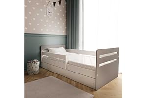 BJIRD Letto per bambini singolo 140x80 160x80 180x80 con sponda anticaduta con barriera cassettone estraibile e telaio a doghe per bambini e bambine - Tomi - 80 x 180 cm grigio
