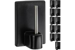 YOUR DAY MATE Gancio autoadesivo per bastone, 12 pz, Colore Nero, misura 25 x 17 mm, ganci per tenda, ganci per zanzariere, gancio adesivo per tende a finestra, aggancio per bastoni su finestre in PVC, curtain hook