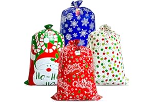POPGIFTU Lot de 4 grands sacs cadeaux de Noël - 138 X 92 cm- avec étiquettes cadeaux pour grand de Noël, friandises de vacances, fêtes d'enfants，cadeaux de Noël surdimensionnés, fournitures de fête