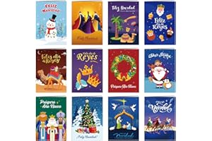 BOFUNX 12pcs Mini Tarjetas de Reyes Magos Tarjetas Feliz Navidad Tarjetas Navideñas Felicitación en Español Cartas Postales Plegadas con Sobres Felicitaciones para Navidad Día de Reyes 10.5x7.3cm