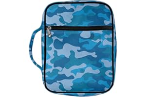 Coldinair Blue Camo Print Bible Cover for Men,Carrying Book Case Church Bag Bible Holder Protector with Handle and Zipper Pocket