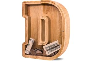 JOOMLAFLY Wooden Letter Piggy Bank for Kids Larger Letter Piggy Bank for Boys and Girls Personalized Piggy Bank Initial Coin Bank Wood Kids Money Bank for Birthday and Festival