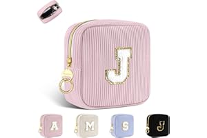 PLAYEXEN Kosmetyczka damska spersonalizowana początkowa mała kosmetyczka podróżna kosmetyczka akcesoria do makijażu sztruksowy aksamitny organizer prezent dla dziewczyny przyjaciela urodziny, Różowy, J, beauty