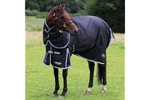 Gallop Trojan 300g Heavyweight Horse Turnout Rug and Detachable Neck Set Winter (6'9", Black/Grey)