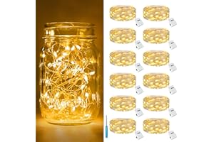 btfarm 12 Pack 3 Modes LED Fairy Lights Battery Operated, 2M 20LED Mini String Lights Battery Powered IP65 Waterproof Silver Wire Small Fairy Lights Indoor Outdoor for Jars, Christmas, Party, Bedroom