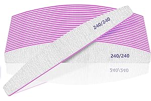 BLESWIN 12pcs Professional Nail Files 240/240 Grit for Natural or Thick Nails, Washable and Reusable Double-Sided Emery Board