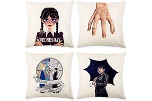 Atuoxing 2 Piezas Miercoles Addams Fundas Cojines, Fundas de Almohada de Lino Decoracion, Addams Fundas de Cojín Regalo para Fans 45 x 45 CM