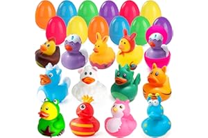 Chennyfun 12 Pcs Easter Eggs Filler Rubber Ducks Set avec Oeufs de Pâques Colorés, Canards Jouets de Baignoire et Chasse aux Oeufs de Pâques, Jouet de Bain pour Enfants Bébé, Cadeaux de Fête Party