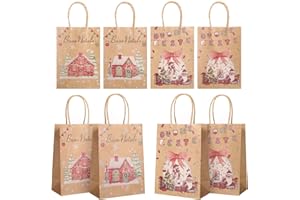 LEMESO Sacchetti Regalo Natale Sacchetti Natalizi per Regali 12 pz 2 Motivi Originali Sacchetti Carta Natale Originali con Manici per Pensieri Natalizi