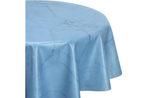 BEAUTEX Wachstuchtischdecke abwischbar, OVAL RUND ECKIG, fleckenabweisende Gartentischdecke Marmorstein, zuschneidbare Wachstuch Tischdecke (Rund 110 cm, Hellblau)