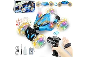 Ulikey Coche Teledirigido, Coche Teledirigido Niños 4 Años Acrobático con Música Spray y Luces, Drift RC Car con la Mano Rotación 360°, Coche Radiocontrol Juguetes Niños 5 6 7 8 9 10 11 Años (Azul)