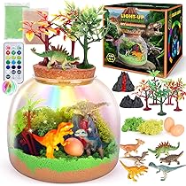 Dino World Terrarium Kit For Kids - LED Light Garden With Real Growing Plants