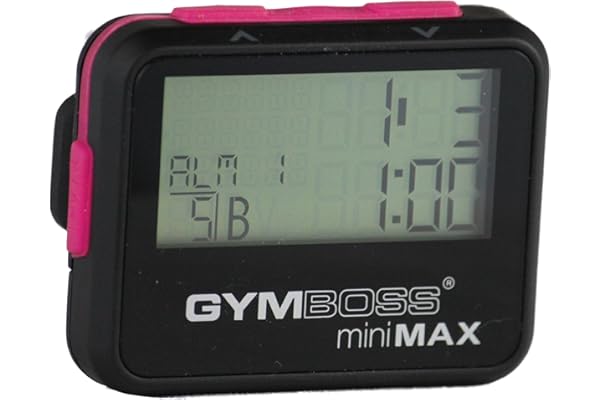 Gymboss miniMAX Minuteur d’intervalle et chronomètre – Coque Noir/Rose softcoat