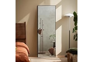 ‎HY-RWML HY-RWML Ganzkörperspiegel Standspiegel Schwarz 160x40cm Schminkspiege Kosmetikspiege Metallrahmen HD Groß Wandspiegel Rechteckiger Ankleidezimmer Schlafzimmer Wohnzimmer