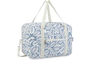 NARWEY Torba kabinowa pod siedzenie Ryanair Airlines 40 x 20 x 25 cm, składana torba podróżna, torba sportowa, torba na ramię, bagaż podręczny, na noc, dla kobiet i mężczyzn, 20 l, Niebieski liść (z paskiem