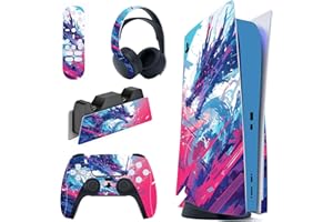 playvital Neon Dragoon Full Set Skin Decal for PS5 Console Disc Edition, Sticker Vinyl Decal Cover for PS5 Controller & Charging Station & Headset & Media Remote