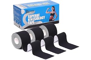 Superbe Kinesiologi tejp svart (3 rullar pack), elastisk sporttejp för atletisk sport, smärtlindring, återhämtning och fysiot