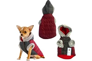 Foodie Puppies Dog Puffer Hoodie Warm Winter Jacket - (Maroon Grey, 14 Inch) for Small Puppies Ultra Warm Waterproof & Windproof Fur Coat Washable Pet Vest Apparel for Cold Weather
