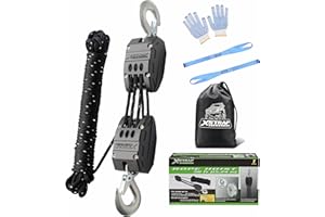 XSTRAP STANDARD Heavy-Duty 2,000LB Reflective Rope Hoist Pulley 50 Feet Wheel Block and Tackle System with 2PK 18 Inch Soft Loops for Animal Husbandry, Garage, Warehouse, Constructions, (AHLT0003)