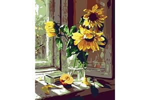 EQUIS GOVICENS Pintar por números para adultos. Manualidades pintura por números. Lienzo de 40x50 cm con Pinturas Acrílicas y Pinceles. Fácil y Relajante. DIY Arte para Decorar tu Hogar o Regalar (GIRASOLES)